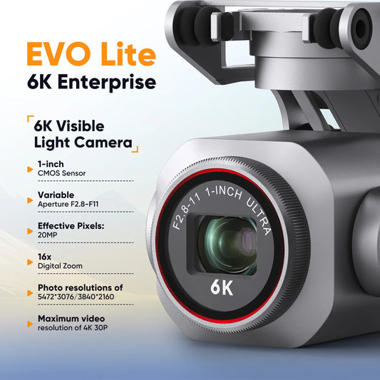 2026 Autel Robotics EVO Lite 6K Drone Enterprise Basic Combo with 1-inch CMOS Sensor, 20MP Camera, 6K Video, 40Mins Flight Time, 12KM FPV Transmission, SDK Supported, Industrial UAV