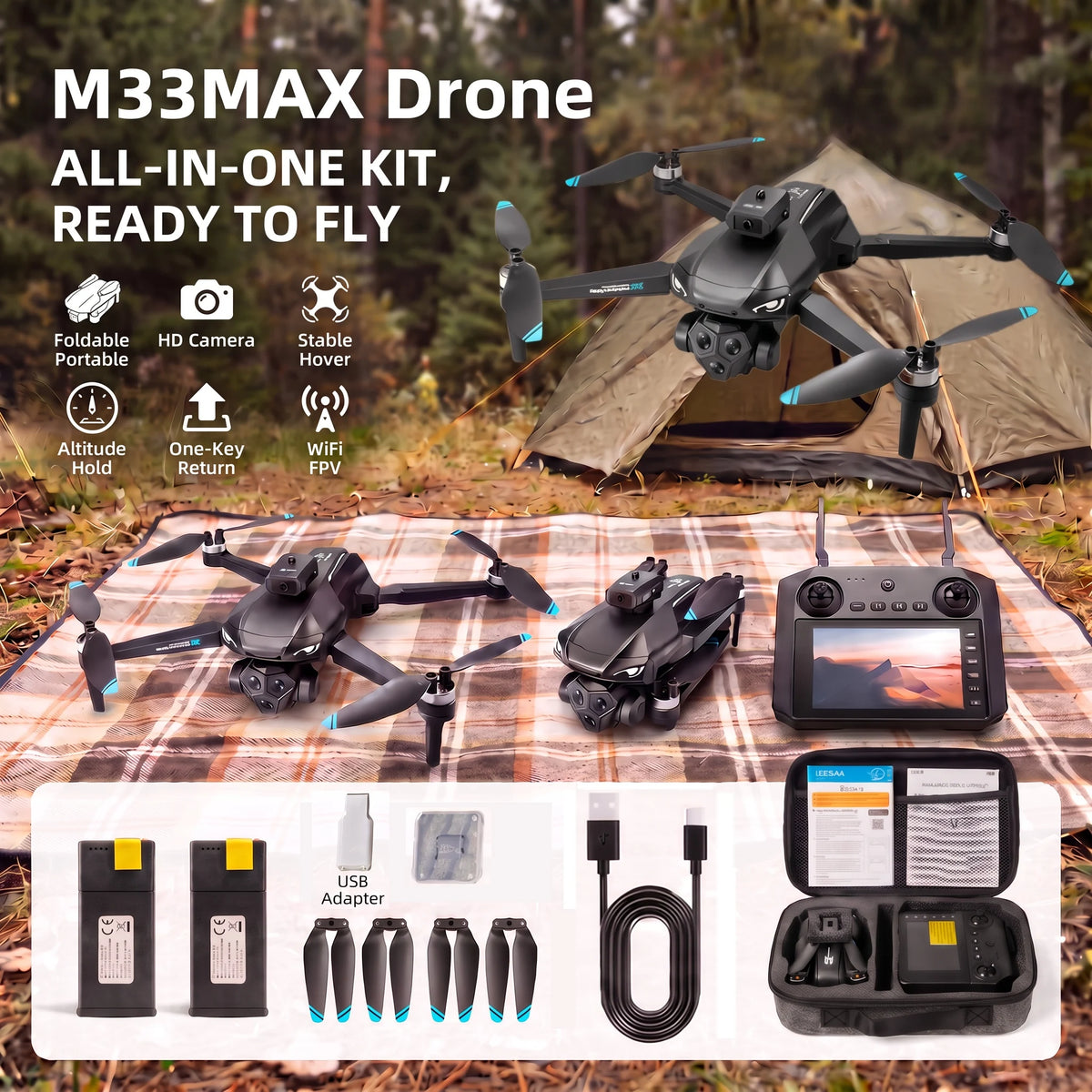 M33 MAX Professional 8k Aerial Camera Drone, Brushless Motor with Strong Wind Resistance, 90° ESC Adjustable 8K HD Lens, 4.5" Foldable Screen Control, Ideal for Stunning Autumn Landscapes.