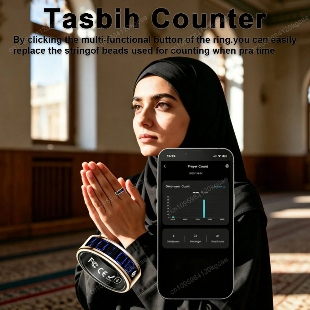 2026 Muslims Smart Ring LED Display Screen, Zikr Tasbih Counter Ring, Incoming Call Reminder, Health Monitoring Ring, IP68 Waterproof, Fitness Tracker Ring for Men Women USA Fast Shipping