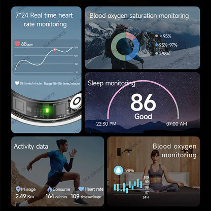 2026 Smart Ring Bluetooth Heart Rate Blood Oxygen Sleep Monitor 5ATM Waterproof Health Ring Fitness Tracker Ring Men Women For Android IOS Gift