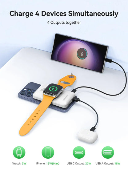 2 in 1 Wireless Portable Charger for Apple Watch Magnetic Power Bank 20W Mag-Safe Battery Pack for iPhone 17 16 15 14 13 Series