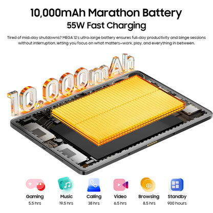 Blackview MEGA 12 Tablet Android 16 5G 12.2" 2.4K 120Hz Display Dimensity 7200 CPU IP69K Waterproof 50MP Cameras 10000mAh Pad PC