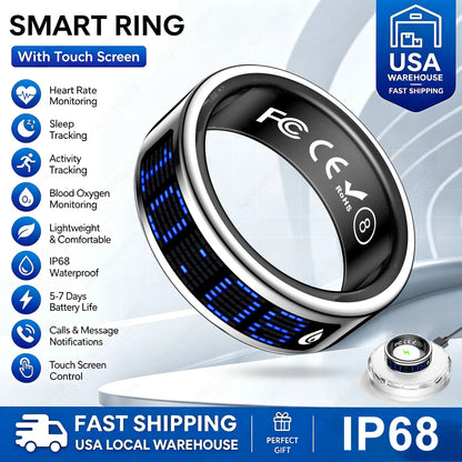 2026 Smart Ring with Display Screen and Touch Wireless Charging Case Heart Rate Health Manager 5ATM Waterproof For Men Women R12 R13 Ring For Men Women