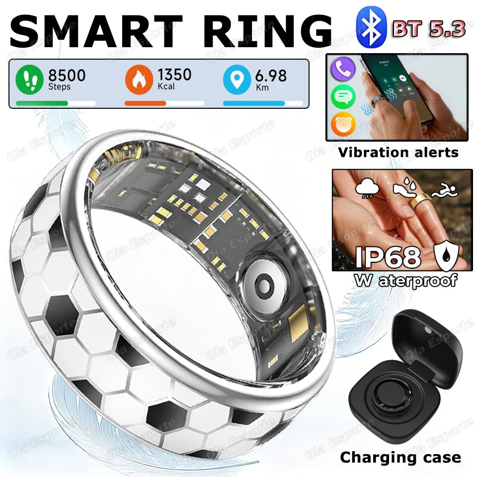 Football Smartring Incoming Call Vibration Alerts Smart Ring Gesture Control Messages Alarms Vibration Health Monitoring Heart Rate Blood Oxygen Sleep Monitor Smartring Women Men 2026 New【Local USA】