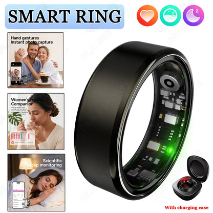 Smart Ring Men Women with Charging Case,Heart Rate Blood Oxygen,Skin Temperature Monitor,5ATM Waterproof For Android iOS 2026 New R100