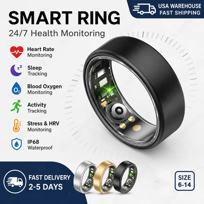 2026 Smart Ring  24‑7 Health Tracking Heart Rate Blood Oxygen Sleep Monitor IP68 Waterproof Smart Rings Men Women Fitness Step-Counting Ring Gift Ring