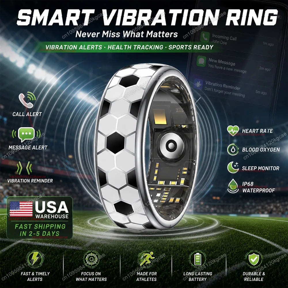 2026 Smart Ring Soccer Fan Gift with Vibration Alerts, Heart Rate & Sleep Monitor, Fitness Tracker, IP68 Waterproof, Ship from USA