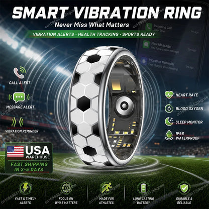 2026 Smart Ring Soccer Fan Gift with Vibration Alerts, Heart Rate & Sleep Monitor, Fitness Tracker, IP68 Waterproof, Ship from USA