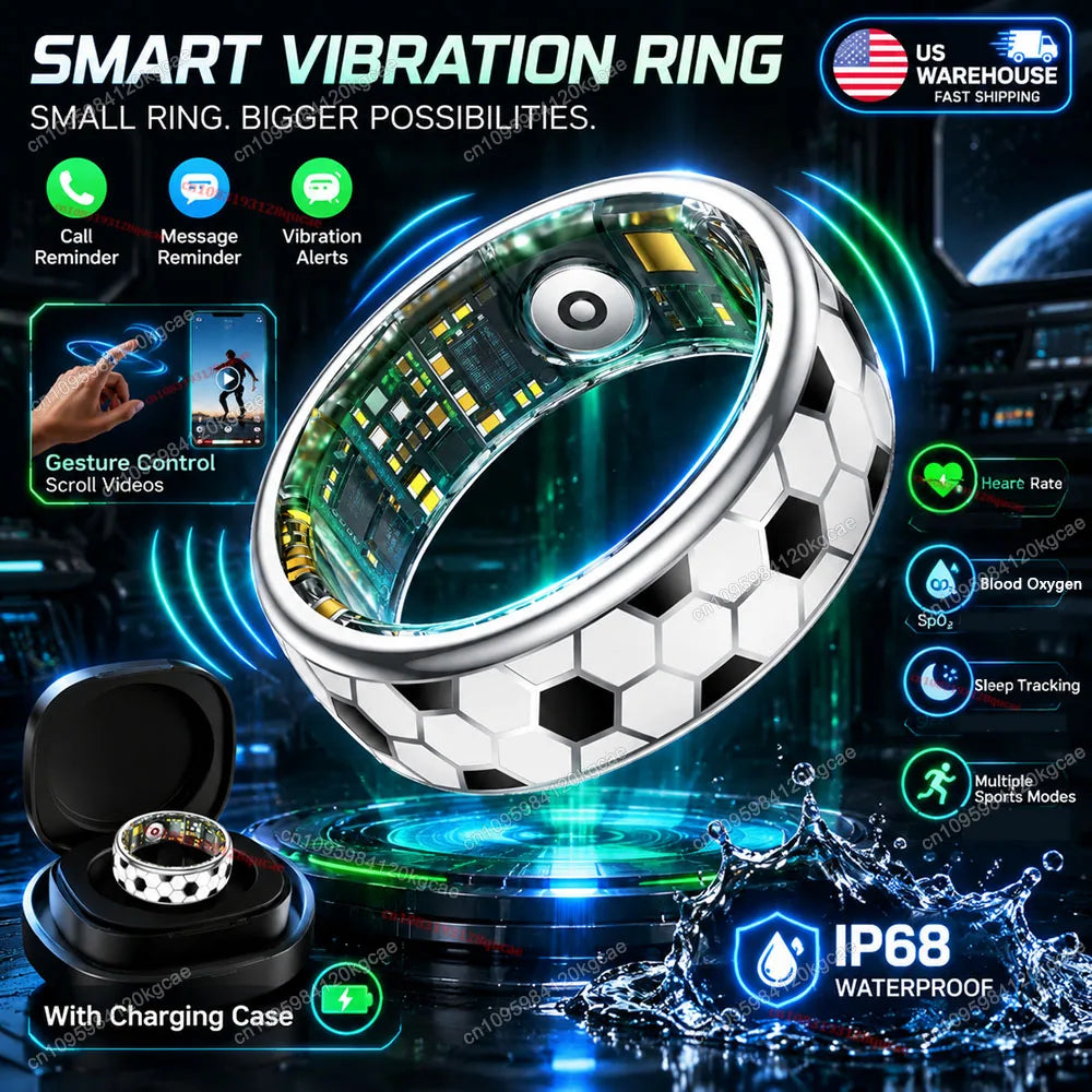 Smart Ring with Charging Case, Fitness Tracker Multi-Sport Mode,Imcoming Call Vibration Reminder, Health Monitor, IP68 Waterproof Smartring for Men Women