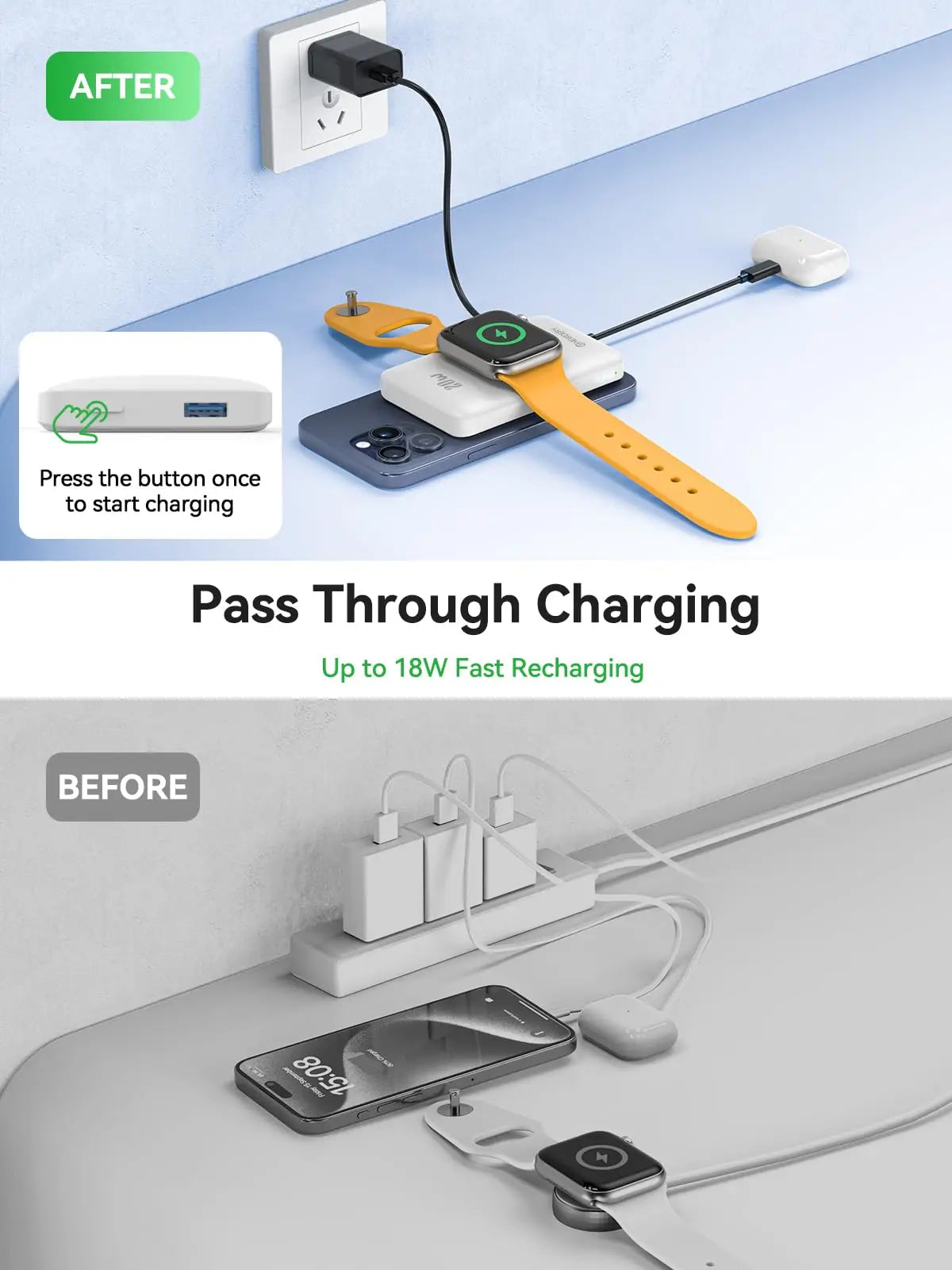 2 in 1 Wireless Portable Charger for Apple Watch Magnetic Power Bank 20W Mag-Safe Battery Pack for iPhone 17 16 15 14 13 Series