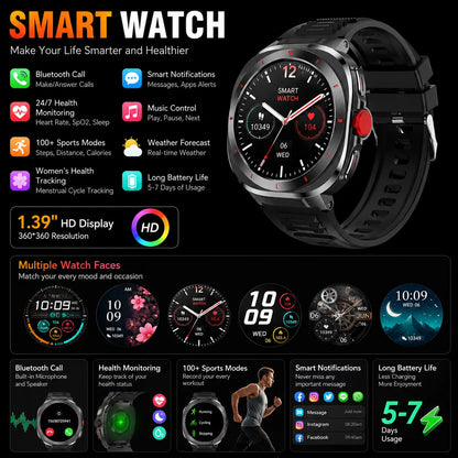Smart Watch for Men Women Fitness Tracker, Bluetooth Call Smartwatch with Heart Rate & SpO2 Monitor, Sleep Tracker, 100+ Sports Modes, IP68 Waterproof, Long Battery Life Activity Tracker