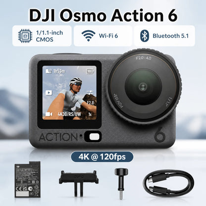DJI Osmo Action 6 Standard Combo, 8K Waterproof Action Camera with 1/1.1" Square Sensor, Cold-Resistant, 4hrs Battery, 50GB Storage, Vlogging Camera