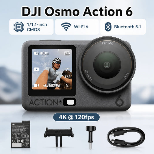 DJI Osmo Action 6 Standard Combo, 8K Waterproof Action Camera with 1/1.1" Square Sensor, Cold-Resistant, 4hrs Battery, 50GB Storage, Vlogging Camera