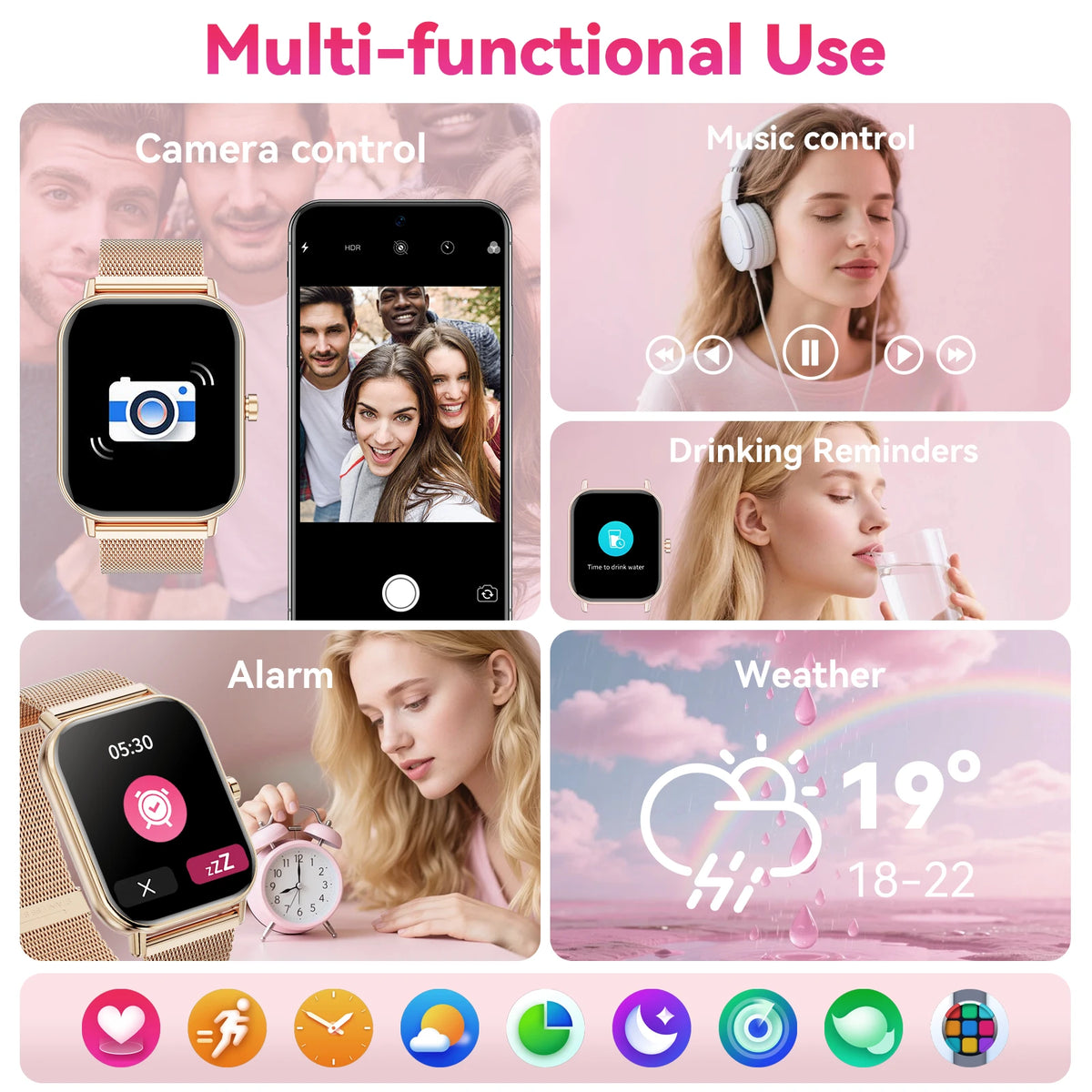 Women Fashion Smart Watch 1.85 Full Screen Bluetooth Calling Smartwatch Sleep Blood Oxygen Monitor Milan Strap Health Fitness