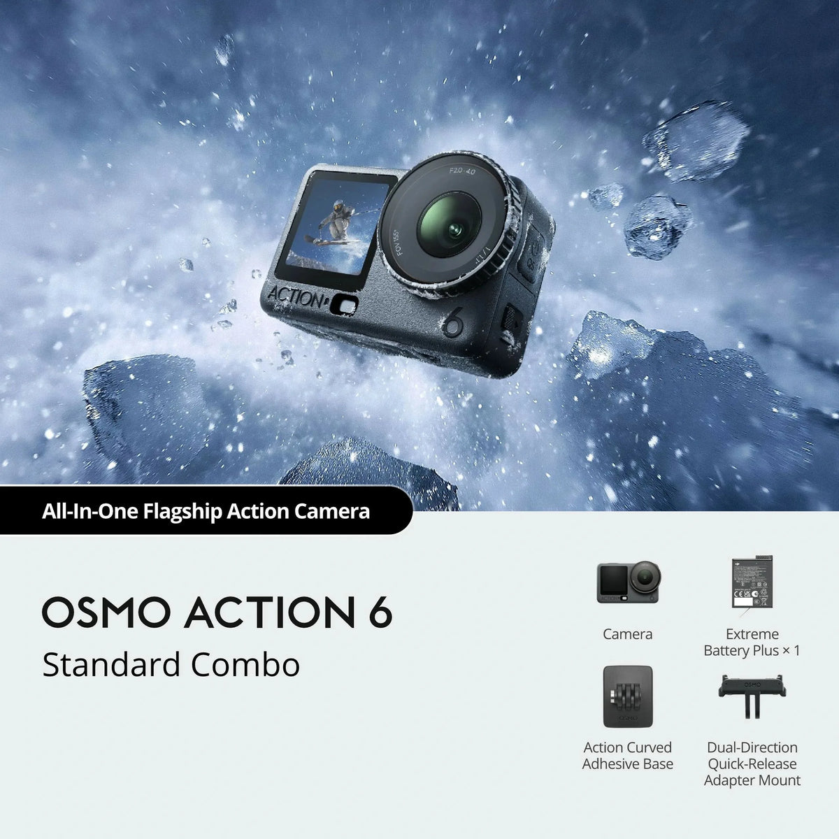 DJI Osmo Action 6 Standard Combo, 8K Waterproof Action Camera with 1/1.1" Square Sensor, Cold-Resistant, 4hrs Battery, 50GB Storage, Vlogging Camera