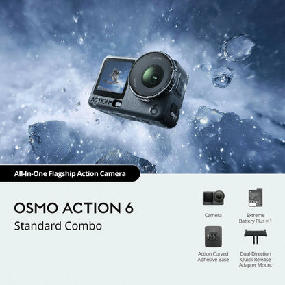 DJI Osmo Action 6 Standard Combo, 8K Waterproof Action Camera with 1/1.1" Square Sensor, Cold-Resistant, 4hrs Battery, 50GB Storage, Vlogging Camera