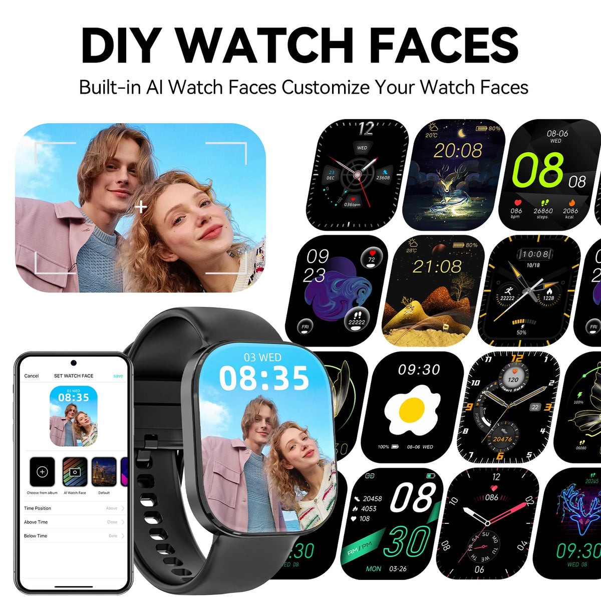 Y2 Smart Watch Bluetooth Call 1.88" TFT Screen IP67 Waterproof Fitness Watch Heart Rate Blood Oxygen Monitor 210mAh Magnetic Charging Sports Smartwatch for Android iOS