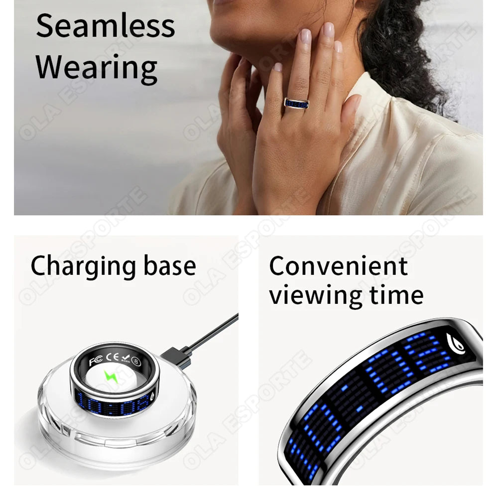 2026 Smart Ring Tasbih Counter Dynamic Display Screen Heart Rate Blood Oxygen Monitor 5ATM Waterproof Multi Sports Modes Gifts