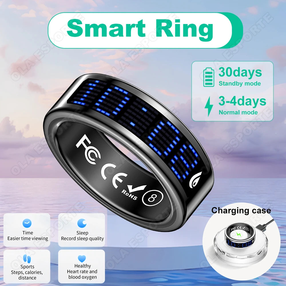 2026 new smart ring with charging for men women case Sleep/timer monitor heart rate  Gps tarcking remove control photos 5ATM waterproof  for ios Android