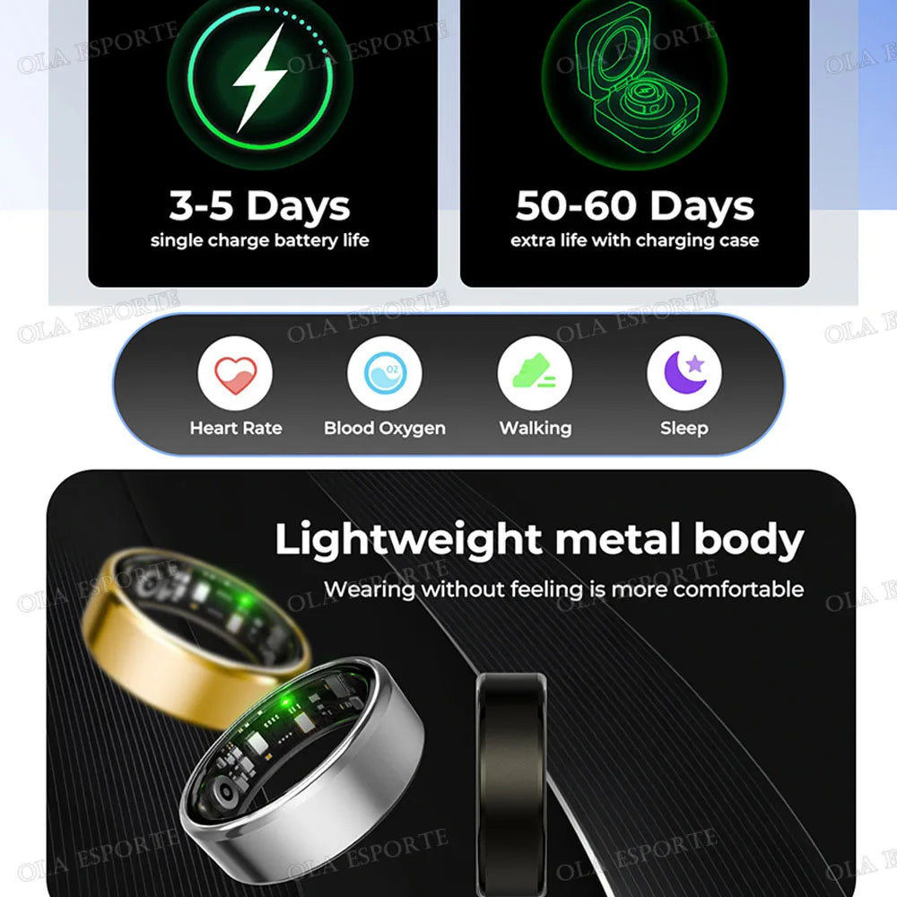 2026 Upgraded Smart Ring - Real-Time Health Monitoring, Steps, Distance, Exercise and Fitness, Sleep, Charging Case,Technological Fashion, Multiple Scenarios, Ideal Thanksgiving/Valentine'S Day/Christmas/New Year Gifts