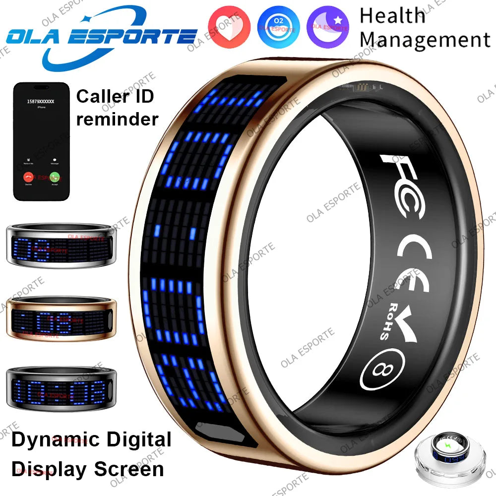 Health Smart Ring Heart Rate Blood Oxygen Time LED Display Screen Sleep Monitor Worship Count Smartring Bluetooth Connection 2026 New Sr16