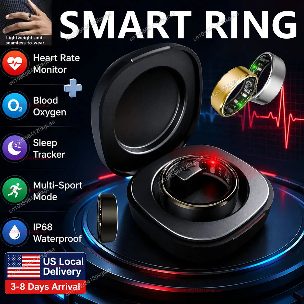 2026 Upgraded Smart Rings with Charging Case, Health Monitoring Ring, Fitness Tracker with Sport Mode, IP68 Ring, Outdoor Activity Tracker Ring Men Women Gifts for Him/Her Local US