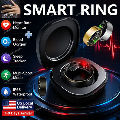 2026 Upgraded Smart Rings with Charging Case, Health Monitoring Ring, Fitness Tracker with Sport Mode, IP68 Ring, Outdoor Activity Tracker Ring Men Women Gifts for Him/Her Local US