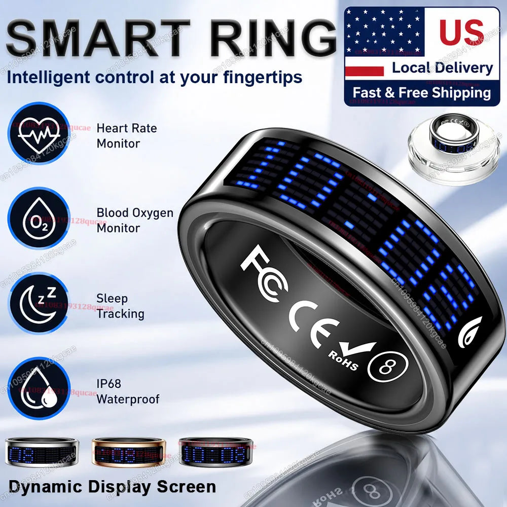 2026 Upgraded Smart Ring Men Women, Dynamic Display Screen, Health Monitoring Ring, Call Reminder, Gesture Swipe Video, Multi Sport Mode Fitness Tracker Rings IP68 Waterproof Free Shipping USA Local