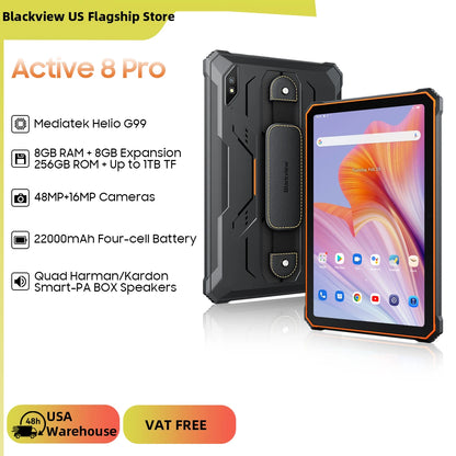 Blackview Active 8 Pro Rugged Tablet 10.36" 2.4K Display Helio G99 16(8+8)GB+256GB 22000mAh 48MP+16MP Android 15 4G LTE WiFi 33W Tablet PC