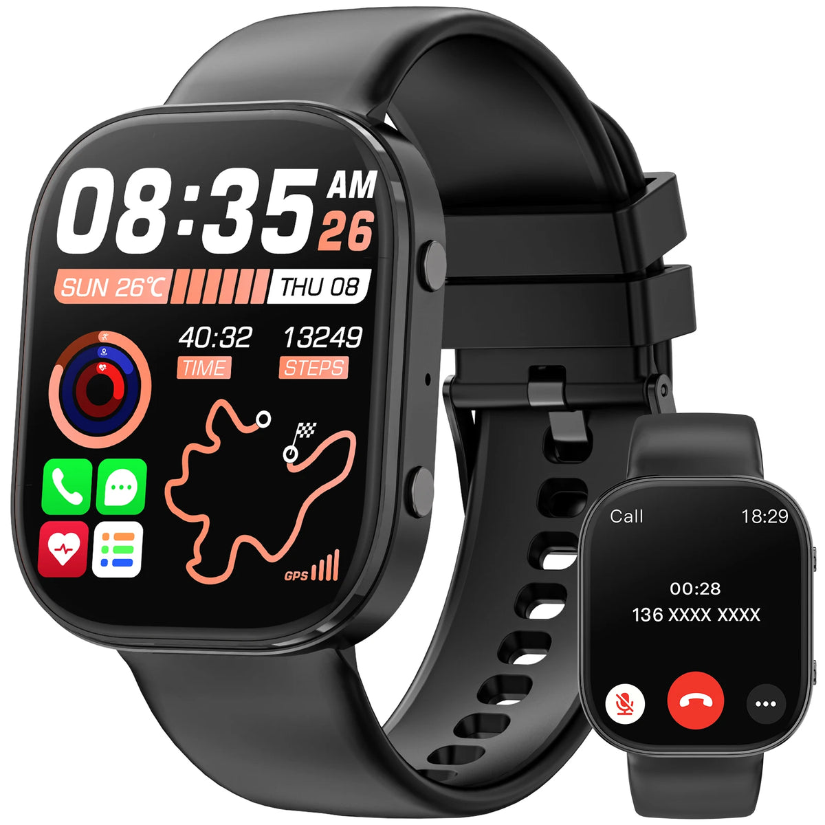 Y2 Smart Watch Bluetooth Call 1.88" TFT Screen IP67 Waterproof Fitness Watch Heart Rate Blood Oxygen Monitor 210mAh Magnetic Charging Sports Smartwatch for Android iOS