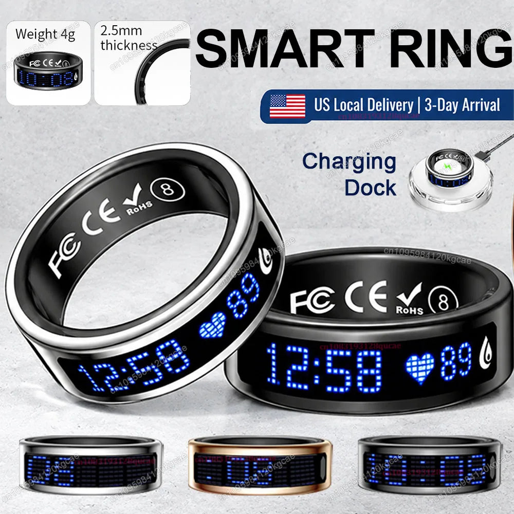 2026 Upgraded Smart Ring Men Women, Dynamic Display Screen, Health Monitoring Ring, Call Reminder, Gesture Swipe Video, Multi Sport Mode Fitness Tracker Rings IP68 Waterproof Free Shipping USA Local