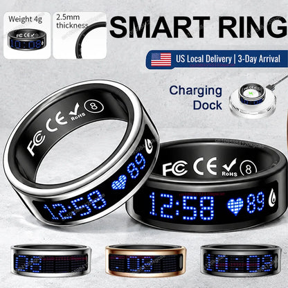2026 Upgraded Smart Ring Men Women, Dynamic Display Screen, Health Monitoring Ring, Call Reminder, Gesture Swipe Video, Multi Sport Mode Fitness Tracker Rings IP68 Waterproof Free Shipping USA Local