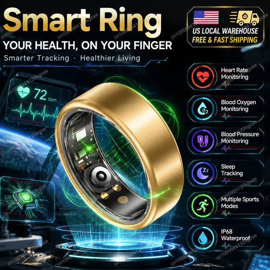 Choice Smart Ring, Sleep Heart Rate Blood Oxygen Monitor 7Color 6-13 Sizes IP68 Waterproof Smartring US Local Shipping for Men Women