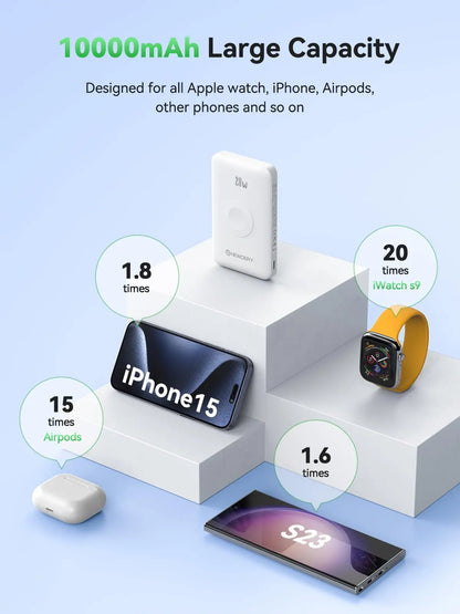 2 in 1 Wireless Portable Charger for Apple Watch Magnetic Power Bank 20W Mag-Safe Battery Pack for iPhone 17 16 15 14 13 Series