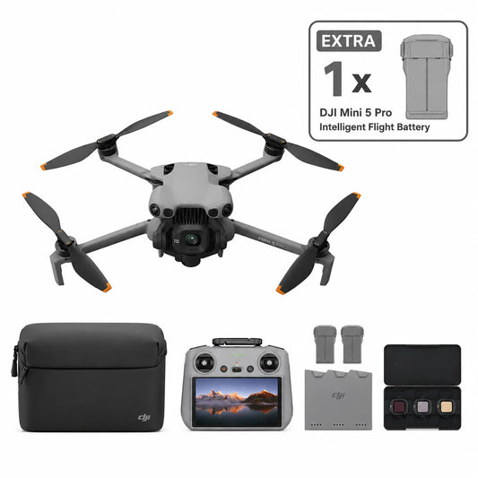 DJI Mini 5 Pro Fly More Combo Plus with DJI RC 2 + Extra Intelligent Flight Battery, 1-Inch CMOS 4K Drone, ActiveTrack 360°, Obstacle Sensing, Extended Flight Time