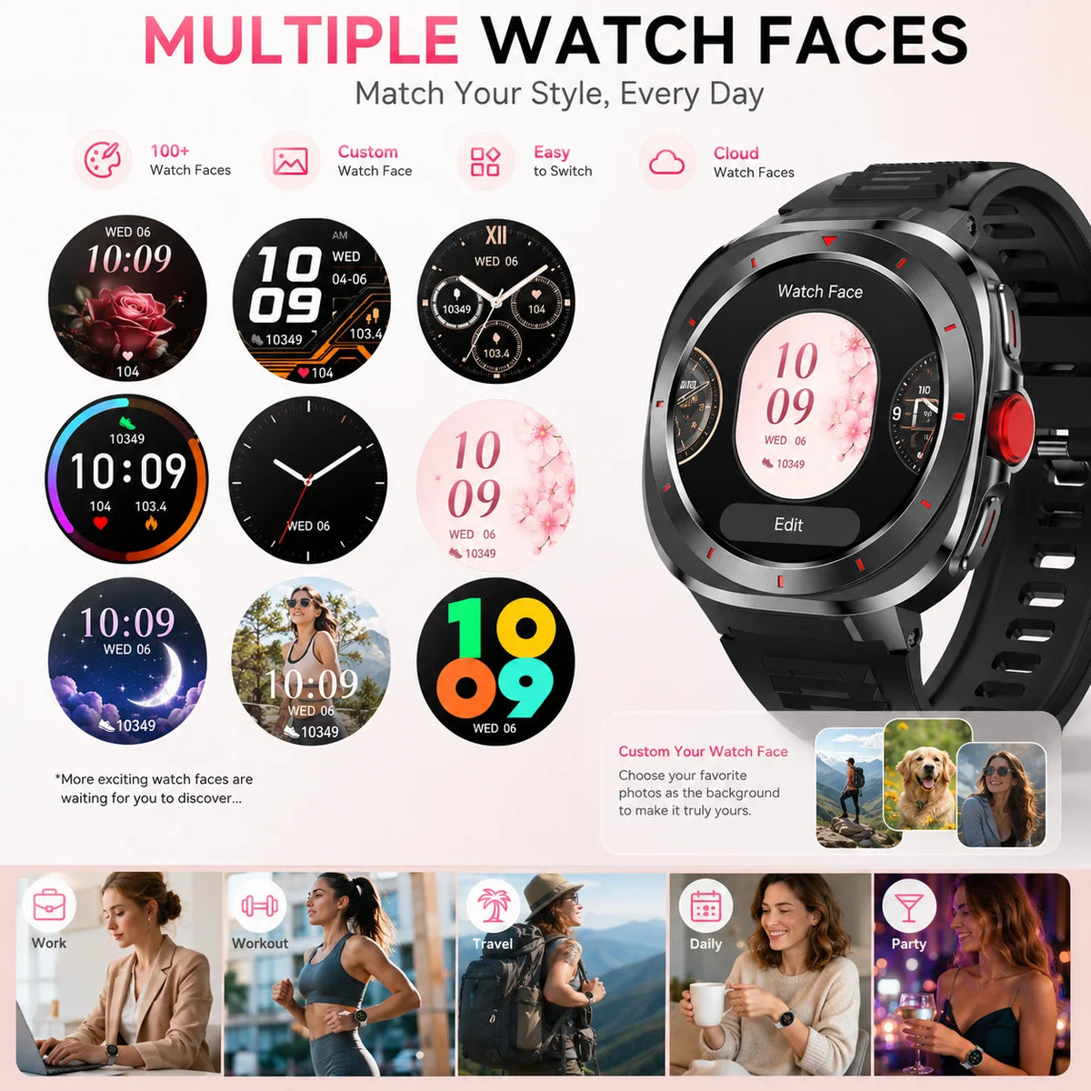 Smart Watch for Men Women Fitness Tracker, Bluetooth Call Smartwatch with Heart Rate & SpO2 Monitor, Sleep Tracker, 100+ Sports Modes, IP68 Waterproof, Long Battery Life Activity Tracker