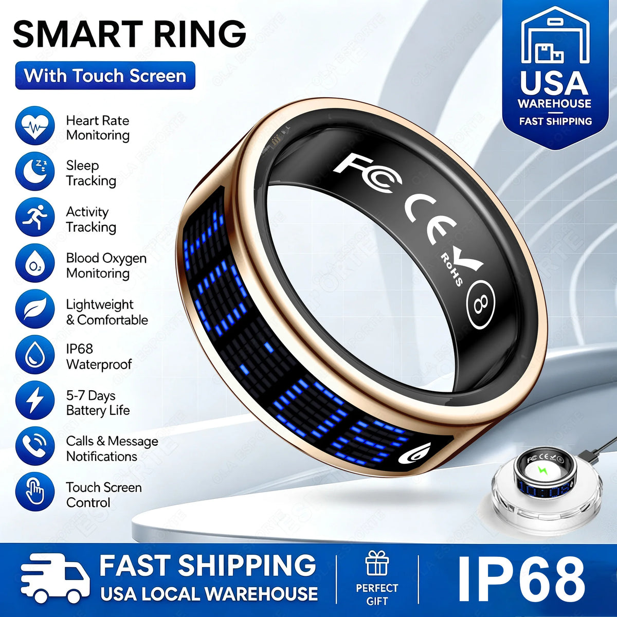 2026 Smart Ring with Display Screen and Touch Wireless Charging Case Heart Rate Health Manager 5ATM Waterproof For Men Women R12 R13 Ring For Men Women