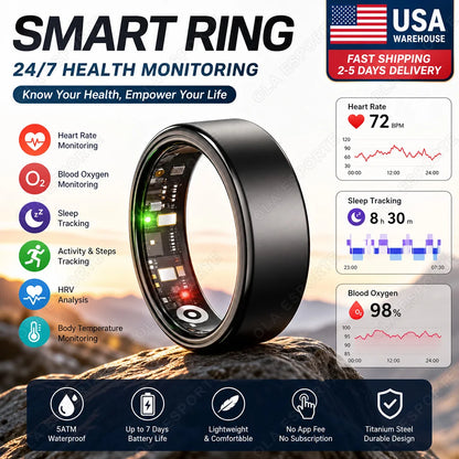 Smart Ring Men Women, Heart Rate and Blood Oxygen Monitor, Calorie Movement Tracking,IP68 & 5ATM Waterproof, Multi-sport Mode Smartring 2026 New R100