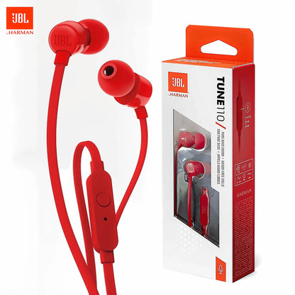 JBL TUNE110 In-Ear Headphones with Pure Bass Sound & a 3.5 mm Interface, Featuring a Built-In Microphone for Gaming and Phone Calls. Compatible with Smartphones, Gaming Consoles, and PlayStation Controllers. Soft Ear Tips wit