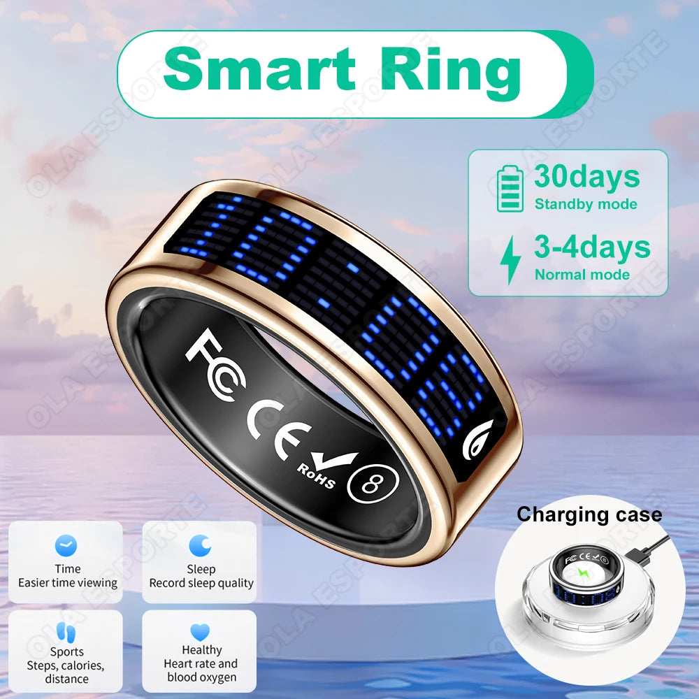 New 2026 Call ID Reminder Smart Ring Heart Rate Blood Pressure Monitoring Men Women Smartring IP68 Waterproof Health Multi Sports Fitness Tracking Rings