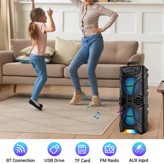 6800W Portable Bluetooth Speaker Sound System Party Led Light Rechargeable Outdoor Loud KaraokeDual 8 " Speaker USB TWS
