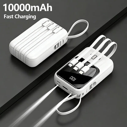 10000mAh Power Bank, Portable Charger with Built-in 4 Cables & LED Flashlight, PD22.5W Fast Charging USB-C Battery Pack, Universal Portable Power for Smartphones, Camping Travel Outdoor Essentials