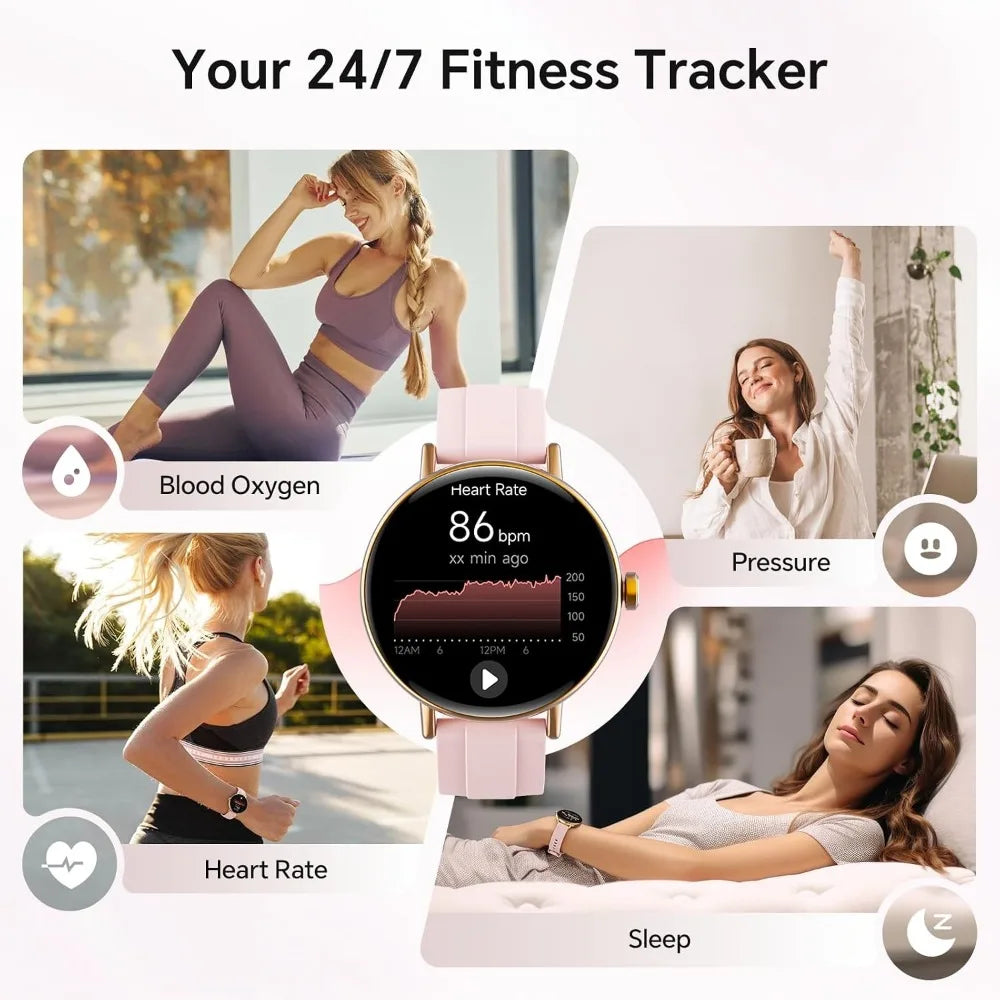 Women's 40mm Smart Watch: Activity Tracker, 101+ Sports Modes, Multi-Function Monitor, 2 Bands, IP68, Pink