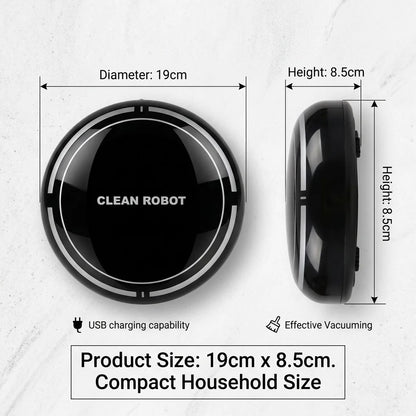 Robot Vacuum Cleaner, Smart Fully Automatic Sweeping and Vacuuming Robot with USB Charging, Compact Mini Robotic Sweeper for Hard Floor, Pet Hair, Home and Office, 19 x 8.5 x 19cm