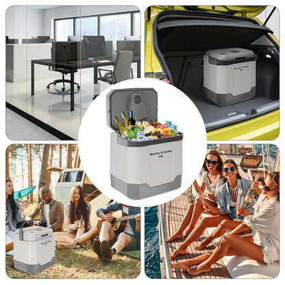 35 Quart Electric Cooler Warmer 12V Portable Car Refrigerator Plug In Cooler With Locking Handle 110V For Cars Trucks RVs And Home Grey