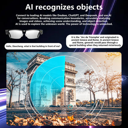 Smart AI Glasses with ChatGPT, 8MP Camera, 1200P Video Recording, Real-Time Translation, Voice Assistant, Bluetooth and WiFi