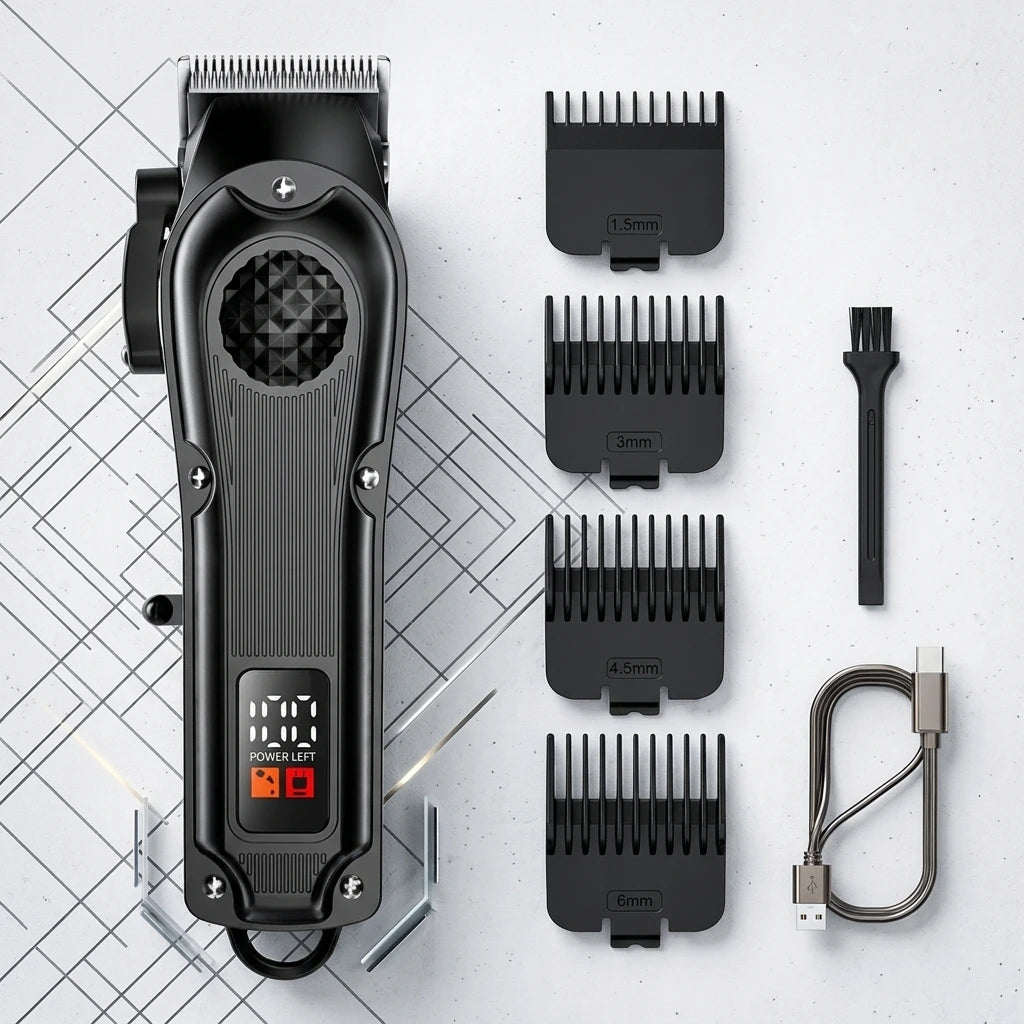 4 in 1 Men's Hair Clipper Set, Cordless Electric Trimmer, Foil Shaver & Nose Trimmer Kit,Beard Cutter, USB Rechargeable Grooming Kit with LED Display, Multiple Guide comb