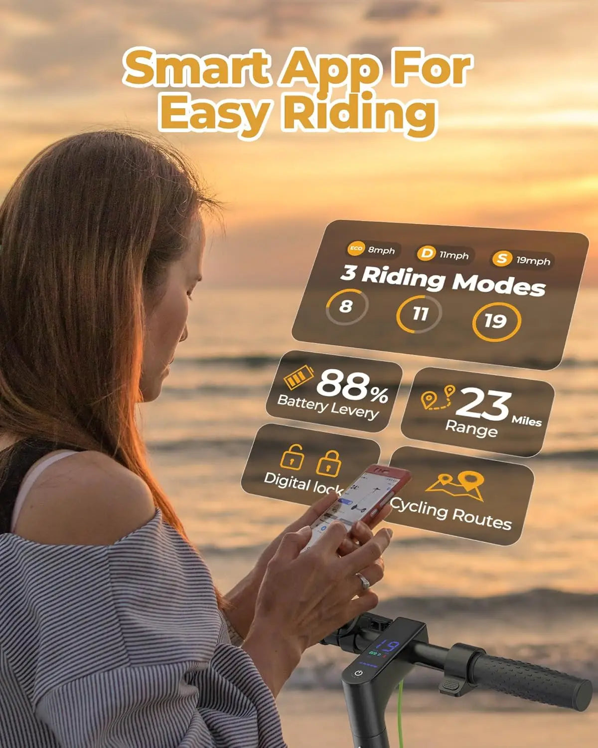 Roinside Electric Scooter- 8.5" Solid Tires, Up to 19MPH, 350W Motor, Max 22Miles Long-Range Foldable Escooter for Adults Adults Scooter with Double Braking System,Dual Shock Absorption System App Control