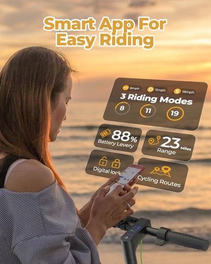 Roinside Electric Scooter- 8.5" Solid Tires, Up to 19MPH, 350W Motor, Max 22Miles Long-Range Foldable Escooter for Adults Adults Scooter with Double Braking System,Dual Shock Absorption System App Control