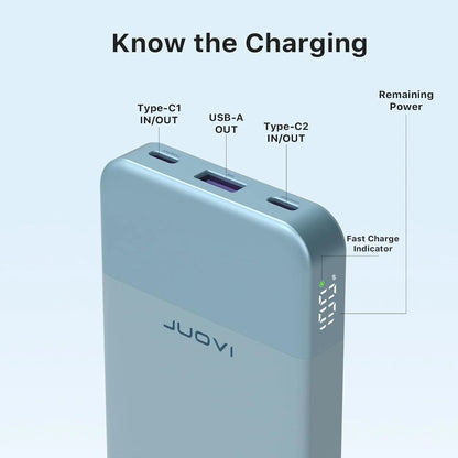 JUOVI Power Bank 10000mAh 35W External Battery Quick Charge Portable Charger PD 3.0 and QC 4.0 USB C Portable Battery for iPhone 17 16 15 14 13 Series Galaxy Tablets Etc